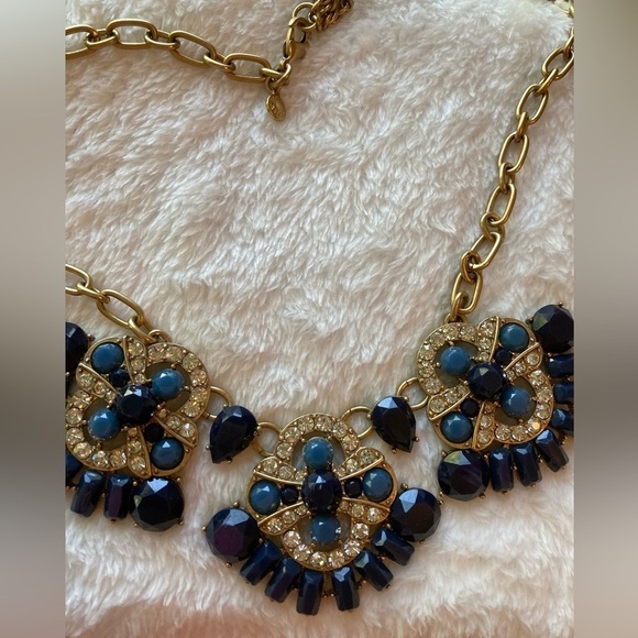 J. Crew Navy‎ Blue and Clear Stones Statement Necklace - Picture 1 of 7